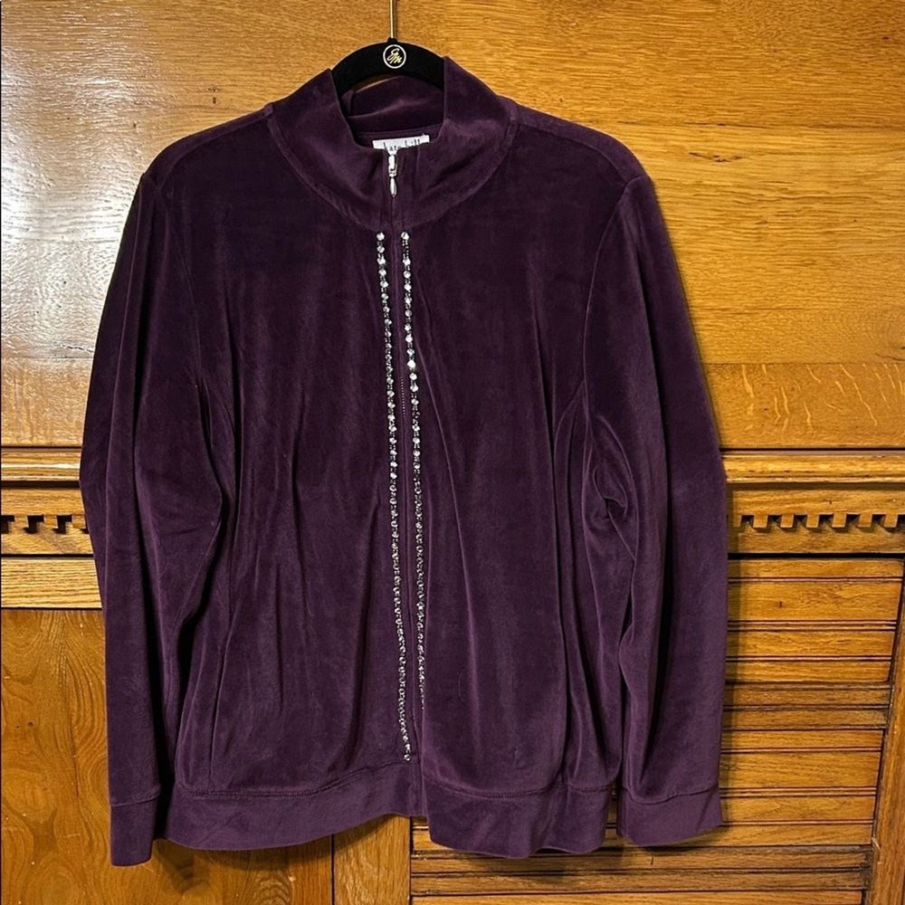 Kate Hill Y2K Athleisure Purple Velour Rhinestone Zip Up Track Jacket Loungewear